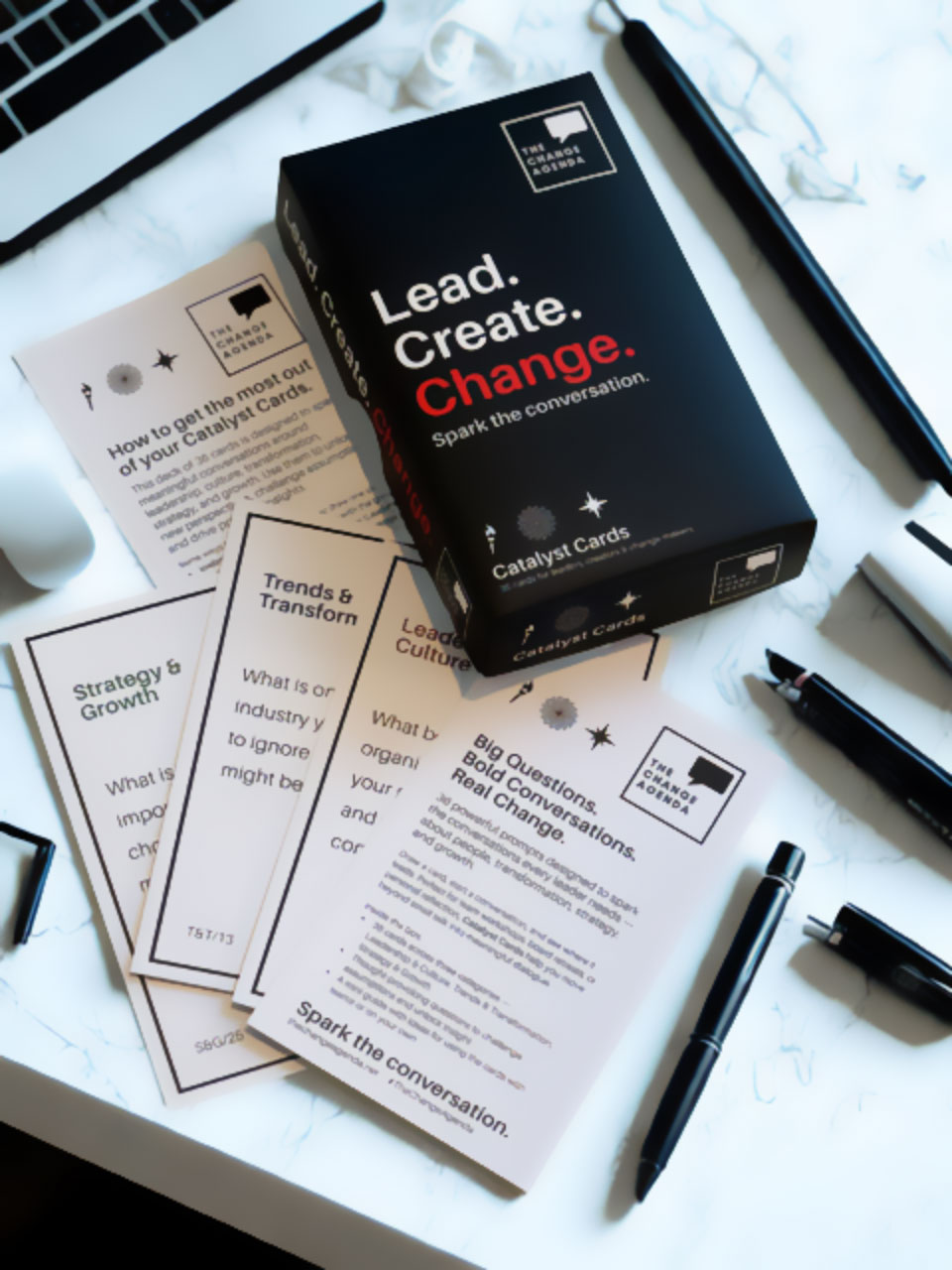 Catalyst Cards in use on a desk